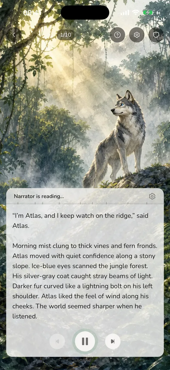 Reading — full-page art, narrated aloud
